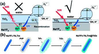 Graphical abstract: Synthesis of lanthanide-doped NaYF4@TiO2 core–shell composites with highly crystalline and tunable TiO2 shells under mild conditions and their upconversion-based photocatalysis