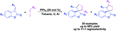 Graphical abstract: Phosphine-containing Lewis base catalyzed cyclization of benzofuranone type electron-deficient alkenes with allenoates: a facile synthesis of spirocyclic benzofuranones