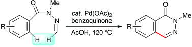 Graphical abstract: Synthesis of phthalazinones via palladium(ii)-catalysed intramolecular oxidative C–H/C–H cross-coupling of N′-methylenebenzohydrazides