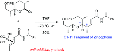 Graphical abstract: Synthesis of a C1–C11 fragment of Zincophorin using planar chiral, neutral π-allyl iron complexes
