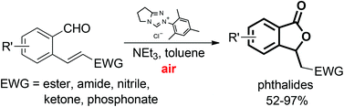 Graphical abstract: NHC-catalyzed oxidative cyclization reaction for the synthesis of 3-substituted phthalides