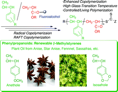 Graphical abstract: Renewable β-methylstyrenes for bio-based heat-resistant styrenic copolymers: radical copolymerization enhanced by fluoroalcohol and controlled/living copolymerization by RAFT