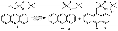 Graphical abstract: Reaction of an anthracene-based cyclic phosphonate ester with trimethylsilyl bromide unexpectedly generating two phosphonates: syntheses, crystal structures and fluorescent properties