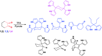 Graphical abstract: Condensation of cyclohexanediones with pyrrole under acidic conditions: unusual products and interesting structural features