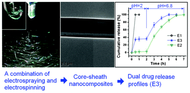 Graphical abstract: Dual drug release nanocomposites prepared using a combination of electrospraying and electrospinning