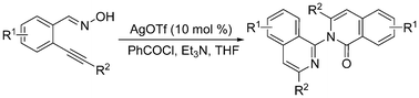 Graphical abstract: An unexpected silver triflate-catalyzed reaction of 2-alkynylbenzaldoxime in the presence of benzoyl chloride