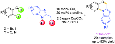 Graphical abstract: One-pot synthesis of 6H-benzo[b]benzo[4,5]imidazo[1,2-d][1,4]oxazines via a copper-catalyzed process