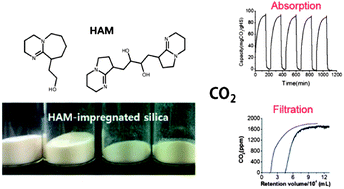 Graphical abstract: Carbon dioxide absorption by hydroxyalkyl amidines impregnated into mesoporous silica: the effect of pore morphology and absorbent loading