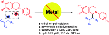 Graphical abstract: Chiral organic contact ion pairs in metal-free catalytic enantioselective oxidative cross-dehydrogenative coupling of tertiary amines to ketones