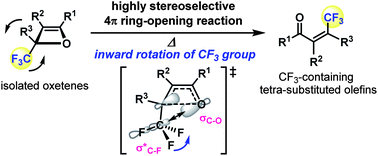 Graphical abstract: Effect of the trifluoromethyl group on torquoselectivity in the 4π ring-opening reaction of oxetenes: stereoselective synthesis of tetrasubstituted olefins