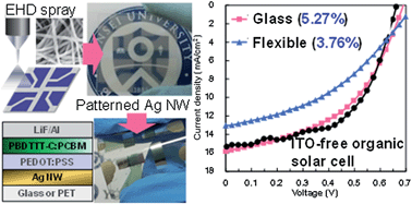 Graphical abstract: Fabrication of silver nanowire transparent electrodes using electrohydrodynamic spray deposition for flexible organic solar cells