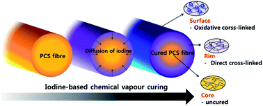 Graphical abstract: Low-temperature chemical vapour curing using iodine for fabrication of continuous silicon carbide fibres from low-molecular-weight polycarbosilane