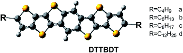 Graphical abstract: Alkyl substituted dithienothieno[2,3-d;2′,3′-d′]benzo[1,2-b:4,5-b′]dithiophenes as solution-processable hexathiaheptacenes
