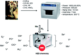 Graphical abstract: Attenuation of interference in collision/reaction cell inductively coupled plasma mass spectrometry, using helium and hydrogen as cell gases – application to multi-element analysis of mastic gum