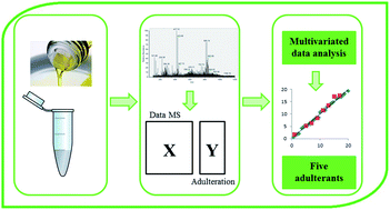 Graphical abstract: Multivariate calibration applied to ESI mass spectrometry data: a tool to quantify adulteration in extra virgin olive oil with inexpensive edible oils