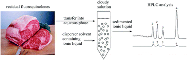 Graphical abstract: Determination of fluoroquinolone drugs in meat by ionic-liquid-based dispersive liquid–liquid microextraction-high performance liquid chromatography