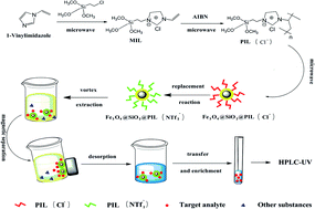 Graphical abstract: Microwave-assisted synthesis of poly(ionic liquid)-coated magnetic nanoparticles for the extraction of sulfonylurea herbicides from soil for HPLC