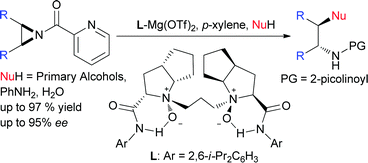 Graphical abstract: Chiral magnesium(ii)-catalyzed asymmetric ring-opening of meso-aziridines with primary alcohols