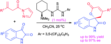 Graphical abstract: Direct enantioselective vinylogous aldol–cyclization cascade reaction of allyl pyrazoleamides with isatins: asymmetric construction of spirocyclic oxindole–dihydropyranones