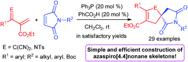 Graphical abstract: Phosphine-catalyzed [4+1] annulation of 1,3-(aza)dienes with maleimides: highly efficient construction of azaspiro[4.4]nonenes