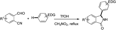 Graphical abstract: TfOH-catalyzed synthesis of 3-aryl isoindolinones via a tandem reaction