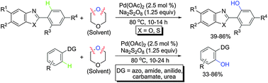 Graphical abstract: Palladium catalyzed Csp2–H activation for direct aryl hydroxylation: the unprecedented role of 1,4-dioxane as a source of hydroxyl radicals