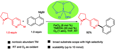 Graphical abstract: Iron catalyzed oxidative assembly of N-heteroaryl and aryl metal reagents using oxygen as an oxidant