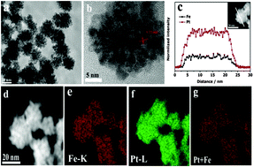 Graphical abstract: Superior electrocatalytic activity from nanodendritic structure consisting of a PtFe bimetallic core and Pt shell