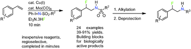 Graphical abstract: Copper-catalyzed intermolecular and regioselective aminofluorination of styrenes: facile access to β-fluoro-N-protected phenethylamines