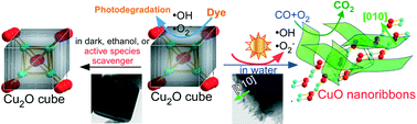 Graphical abstract: Room temperature light-induced recrystallization of Cu2O cubes to CuO nanostructures in water
