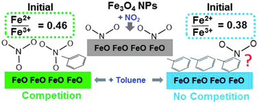 Graphical abstract: Competing reactions of selected atmospheric gases on Fe3O4 nanoparticles surfaces