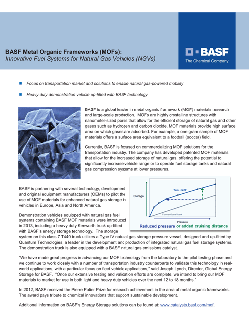 BASF Metal Organic Frameworks (MOFs): Innovative Fuel Systems for Natural Gas Vehicles (NGVs)