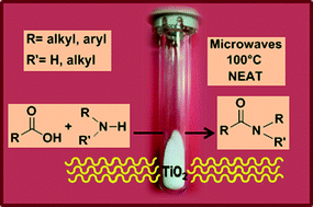 Graphical abstract: Fast TiO2-catalyzed direct amidation of neat carboxylic acids under mild dielectric heating