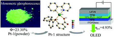 Graphical abstract: A platinum(ii) complex bearing deprotonated 2-(diphenylphosphino)benzoic acid for superior phosphorescence of monomers