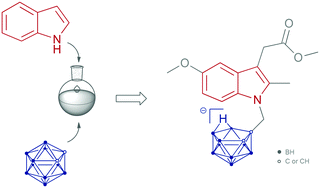 Graphical abstract: One-pot synthesis of an indole-substituted 7,8-dicarba-nido-dodecahydroundecaborate(−1)