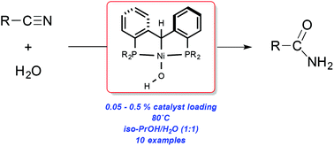 Graphical abstract: Selective hydration of nitriles to amides catalysed by PCP pincer supported nickel(ii) complexes