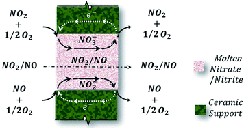 Graphical abstract: Selective, high-temperature permeation of nitrogen oxides using a supported molten salt membrane