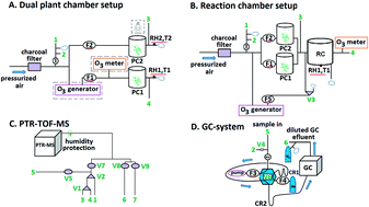Graphical abstract: A plant chamber system with downstream reaction chamber to study the effects of pollution on biogenic emissions