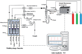 Graphical abstract: A non-chromatographic automated system for antimony speciation in natural water exploiting multisyringe flow injection analysis coupled with online hydride generation – atomic fluorescence spectrometry