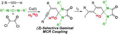 Graphical abstract: Selective synthesis of (Z)-2-enynyl-2-hydroxy-imidazolidine-4,5-diones via Cu(i)-mediated multicomponent coupling of terminal alkynes, carbodiimides and oxalyl chloride