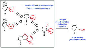 Graphical abstract: Metal-free, one-pot conversion of proline derivatives into 2-aryl-3-iodo pyrrolidines by a sequential scission–iodination–arylation process