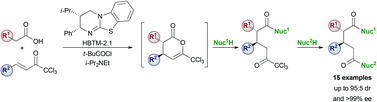 Graphical abstract: Organocatalytic Michael addition–lactonisation of carboxylic acids using α,β-unsaturated trichloromethyl ketones as α,β-unsaturated ester equivalents