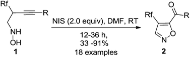 Graphical abstract: NIS-mediated oxidative cyclization of N-(2-trifluoromethyl-3-alkynyl) hydroxylamines: a facile access to 4-trifluoromethyl-5-acylisoxazoles