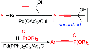 Graphical abstract: Palladium-catalyzed oxidative deacetonative coupling of 4-aryl-2-methyl-3-butyn-2-ols with H-phosphonates