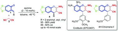 Graphical abstract: Quinine-catalyzed highly enantioselective cycloannulation of o-quinone methides with malononitrile