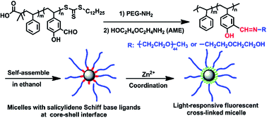 Graphical abstract: Light-responsive fluorescent cross-linked polymeric micelles based on a salicylidene Schiff base pendant-functionalized block copolymer