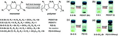 Graphical abstract: Effect of monomers’ structure on self-acid-assisted polycondensation for the synthesis of poly(3,4-ethylenedioxythiophene) and homopolythiophene