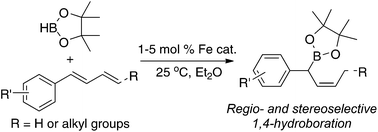 Graphical abstract: Selective synthesis of secondary benzylic (Z)-allylboronates by Fe-catalyzed 1,4-hydroboration of 1-aryl-substituted 1,3-dienes