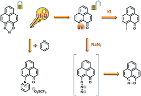 Graphical abstract: 9-Iodophenalenone and 9-trifluoromethanesulfonyloxyphenalenone: convenient entry points to new phenalenones functionalised at the 9-position. Iodine-carbonyl interaction studies by X-ray crystallography