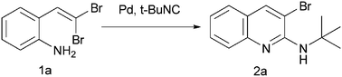 Graphical abstract: Facile synthesis of 2-amino-3-bromoquinolines by palladium-catalyzed isocyanide insertion and cyclization of gem-dibromovinylanilines